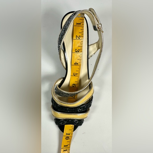 Excellent Condition Miu Miu Vernice Slingbag Gray Sparkle Leather Wedge Sandals - Picture 9 of 10